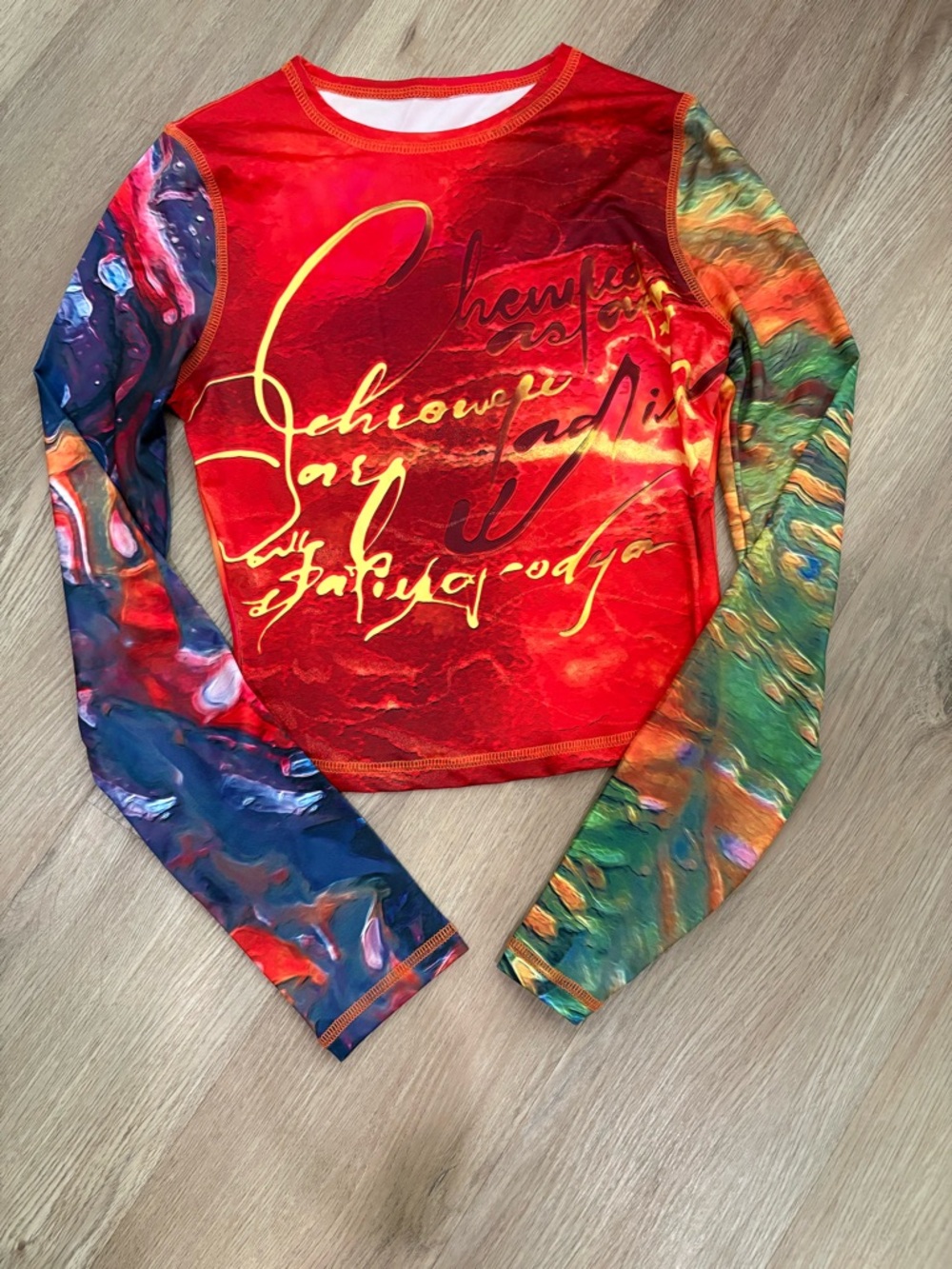 Patchwork Printed Butter Soft Long Sleeve Crop Top Women’s Small NWOT